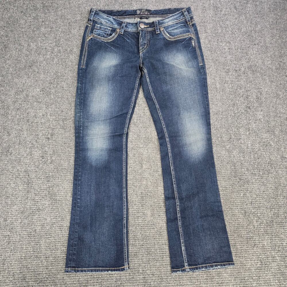 Silver Jeans Aiko Mid Baby Boot Womens 31x31 Dark Wash Thick Stitch Denim